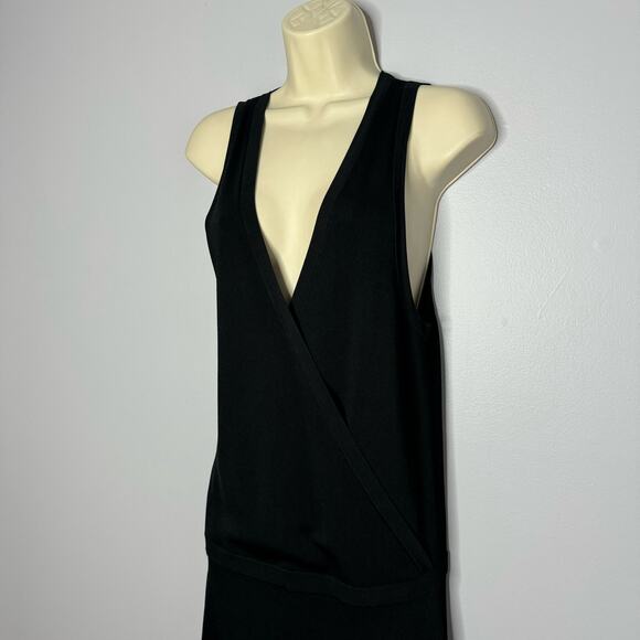 Theory Wrap Bodysuit Lustrate Jumpsuit Wide Leg V Neck  Black Minimalisst Sz M - Picture 6 of 11